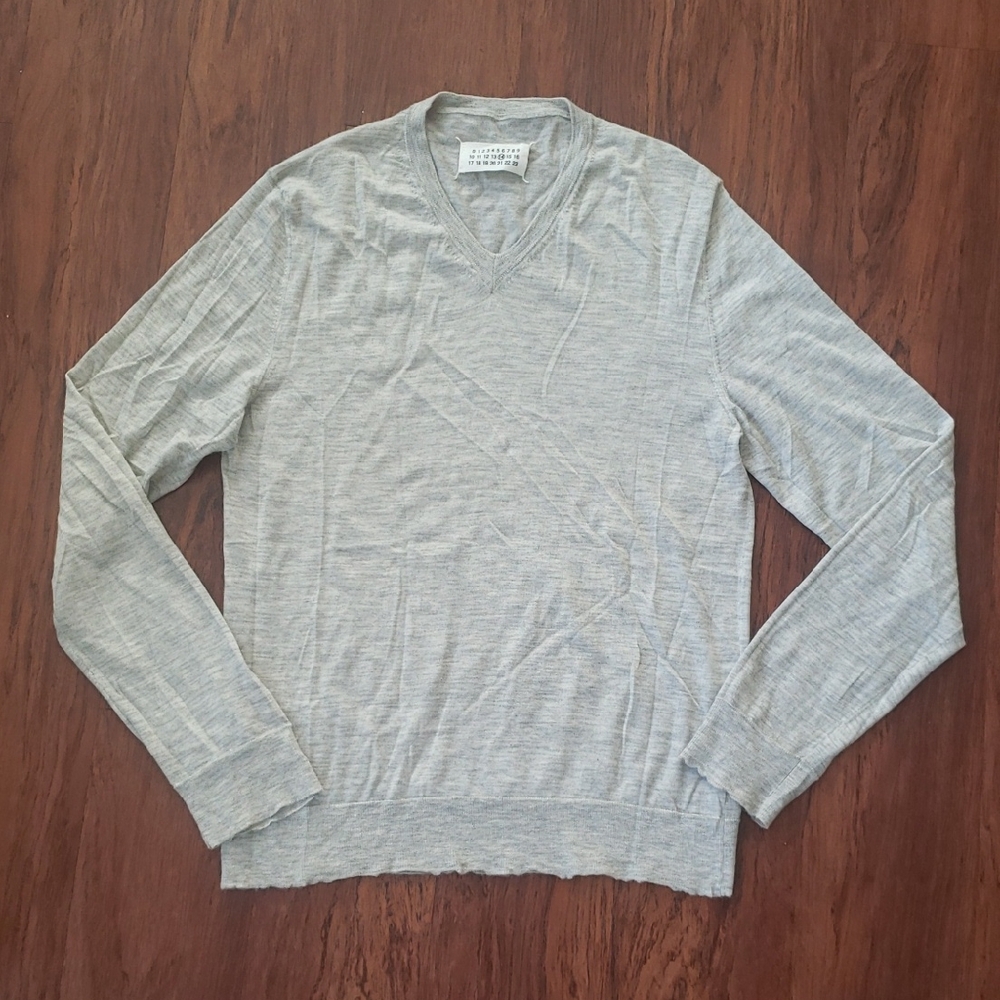 Maison Margiela Men's Gray Cashmere Vneck Sweater Size Large Preppy Designer Lux
